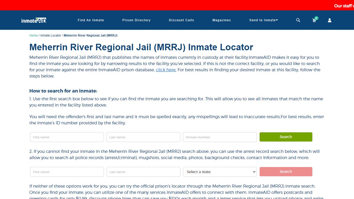 Meherrin River Regional Jail (MRRJ) Inmate Locator
